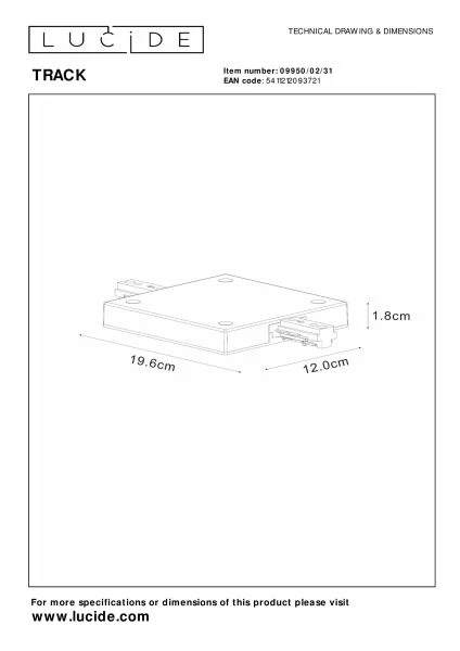 Lucide TRACK Power supply - 1-circuit Track lighting system - Single/Double - White (Extension) - technical